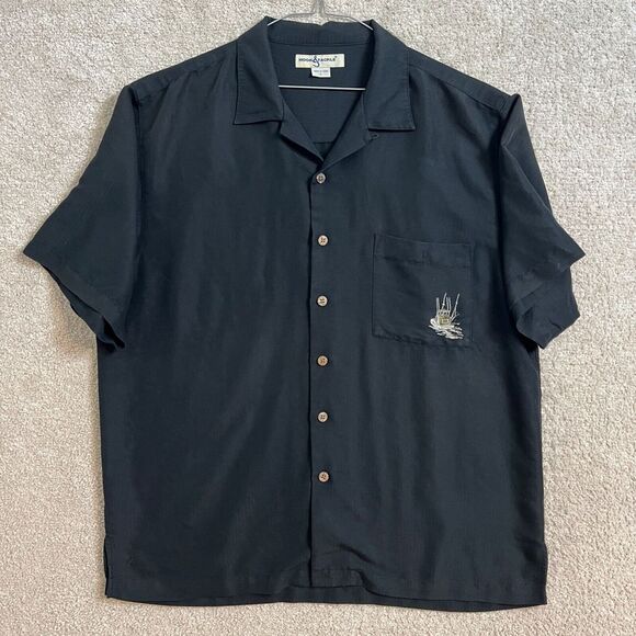 Hook & Tackle men‎ Large Black Embroidery Short Sleeve Button Down Fishing Shirt - Picture 2 of 11